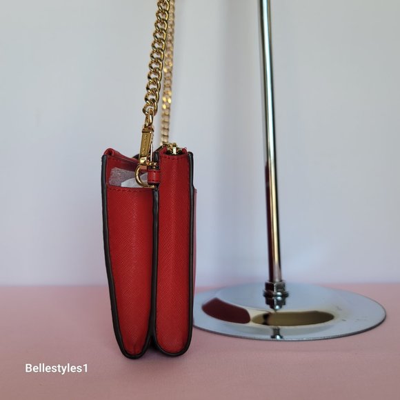 MICHAEL KORS Ruby Small Double-Zip Saffiano Leather Crossbody Bag- Crimson ⭐ - Picture 8 of 16